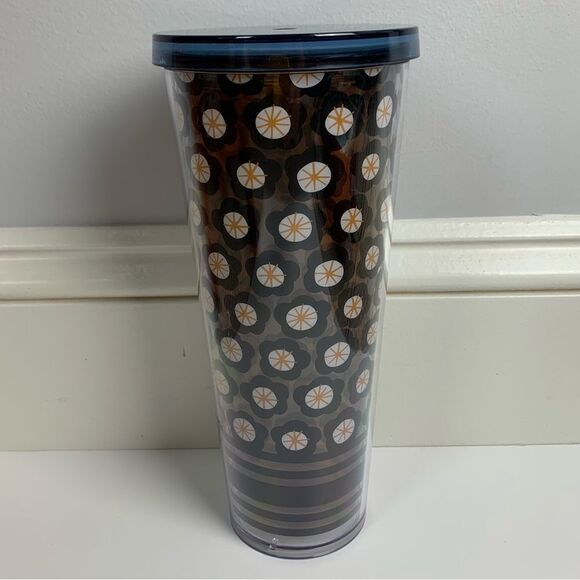 STARBUCKS 2017 Cherry Blossoms Black Floral Tumbler Cold Cup Venti 24oz No Straw - Picture 2 of 6